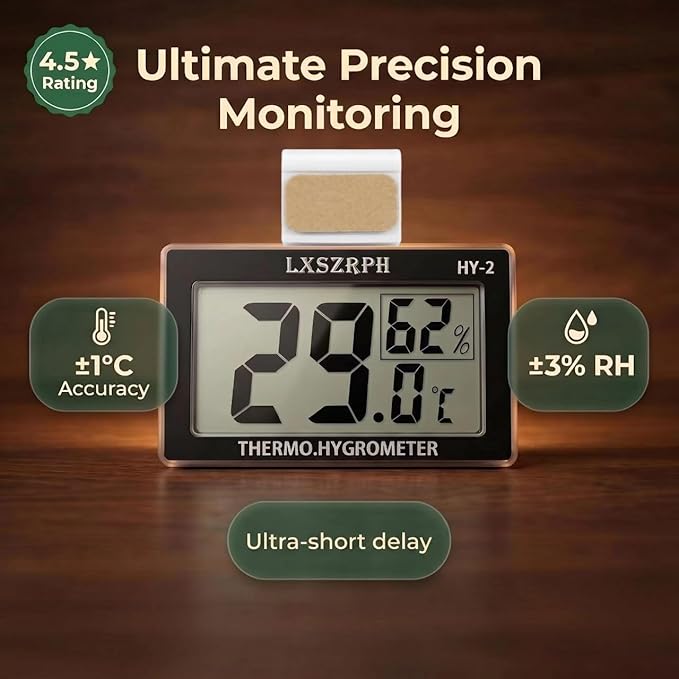2packs Accurate Reptile Thermometer Hygrometer, Self‑Adhesive Digital Temperature Humidity Meter with ℃/℉ Switch, Mini LCD Gauge for Terrarium Vivarium Bearded Dragon Tank Accessories (2packs)
