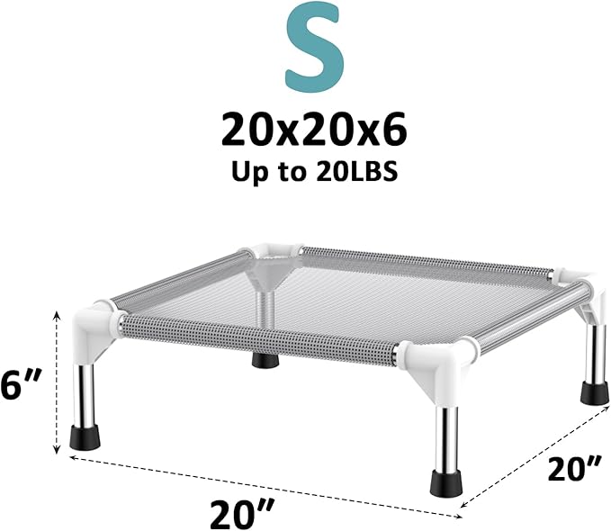 Elevated Dog Bed with Teslin Cooling Fabric - Lightweight Dog Cot for Small Dogs, Waterproof & Washable Breathable Mesh, Raised Pet Bed for Indoor Outdoor Use, Anti-Slip, Easy Clean