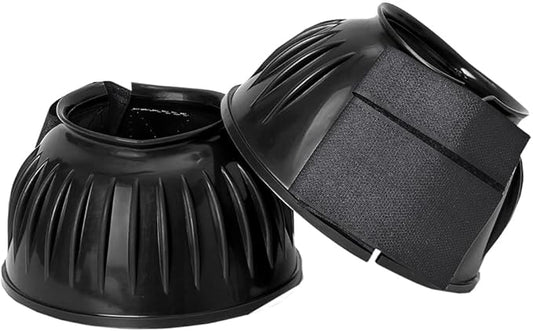 HILASON Western Horse Rubber PVC Ribbed Double Hook and Loop Bell Boots Training Protective Shock Absorbing Leg
