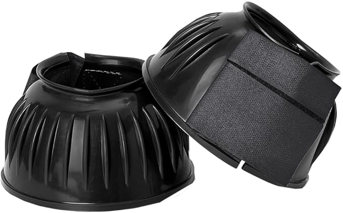 HILASON Western Horse Rubber PVC Ribbed Double Hook and Loop Bell Boots Training Protective Shock Absorbing Leg