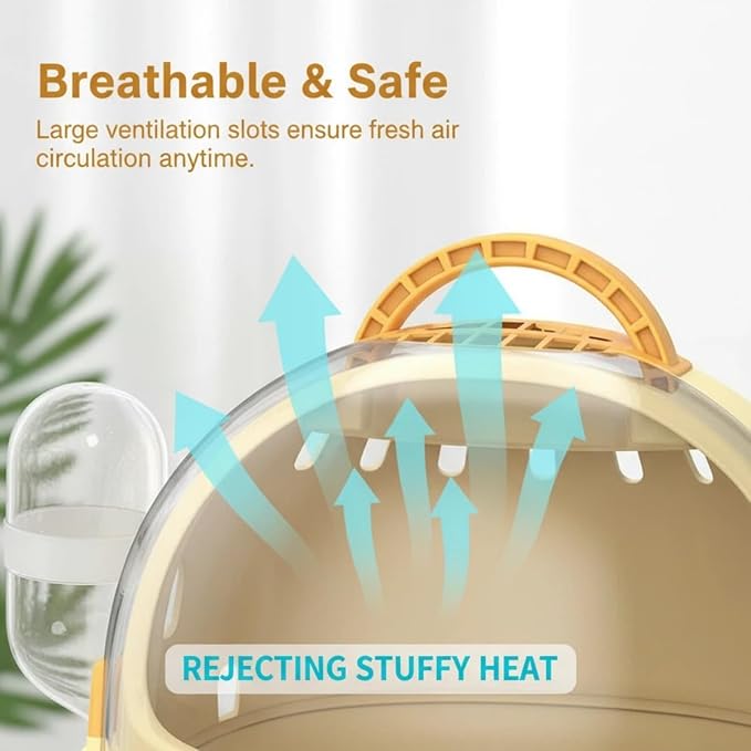 Portable Small pet Carrier with Water Bottle – Hamster Travel cage with Transparent Dome Design, Suitable for Hamsters, Sugar Gliders, and Guinea Pigs. (Cheese Yellow)