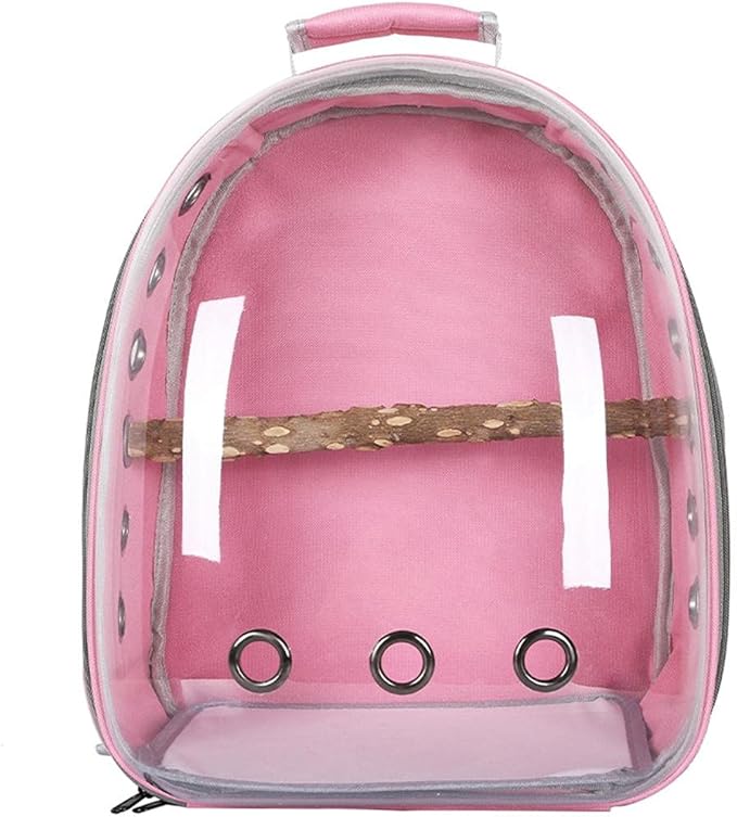 Bird Traval Carrier Cage, Clear Space Capsule Backpack to Carry Parakeet Cockatiel, Vet Transport School Bag (Pink)