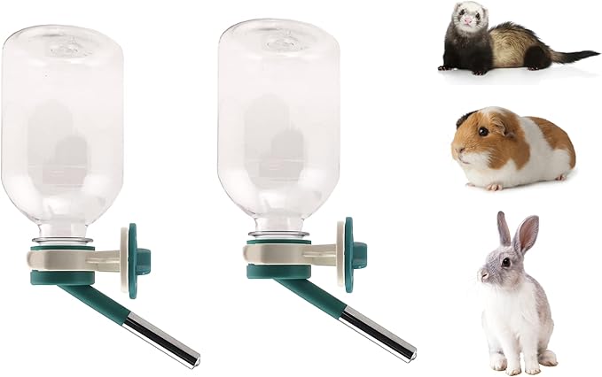 Choco Nose Patented No-Drip Water Bottle/Feeder for Guinea Pigs/Hamsters/Bunnies/Ferrets/Other Small Pets, Critters and Animals - for Cages, Crates or Wall Mount. 10.2oz. Nozzle 10mm, Green 2pk(C128)