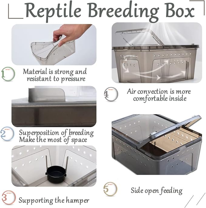 Hamiledyi 2PCS Reptile Feeding Box Snake Breeding Box Transparent Animal Habitat Cage Portable Plastic Turtle Transport Container for Bearded Dragon Lizard Spider Frog Scorpion Gecko 12.6 x 8.6 x 5.9