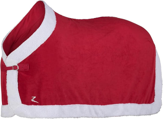 HORZE Santa Christmas Fleece Horse Cooler Blanket with Faux Fur - Red - 66 in