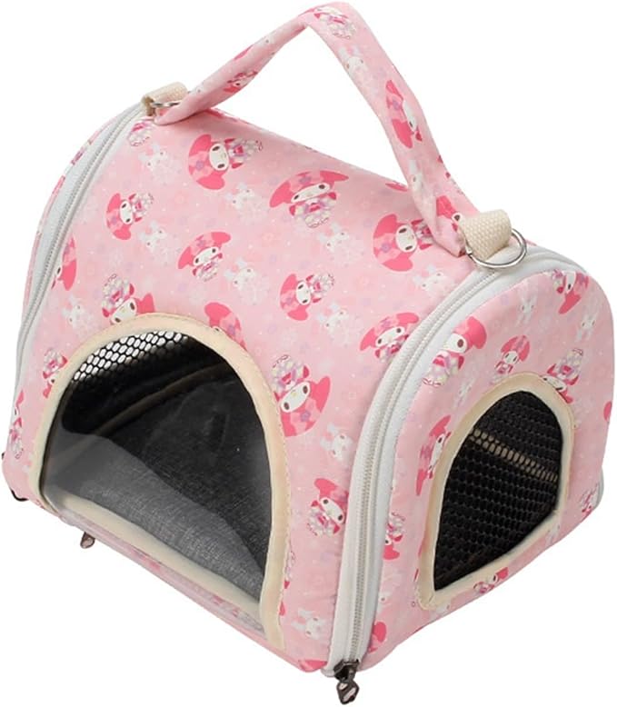 1pc Lightweight Portable Parrot Backpack - Rattan Plush Folding Bird Cage for Outdoor Transport(Pink,19X15X14 CM)