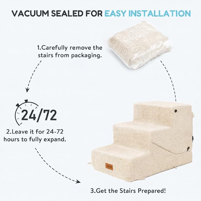 4-Step Dog Stair and Ramp for Small Dogs and Cats, Pet Steps for Bed with Non-Slip Bottom, Beige