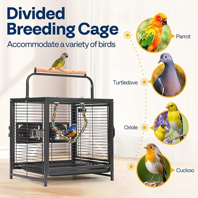 19'' Wrought Iron Portable Bird Cage Parrots Conures Lovebird Cockatiel Travel Carrier