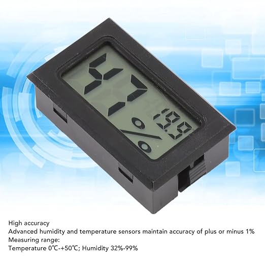Alomejor LCD Digital Thermometer Hygrometer High Accuracy for Cigar Cabinet LCD Display for Breeders, Guitar Boxes Plastic, 1.9 X 0.6in