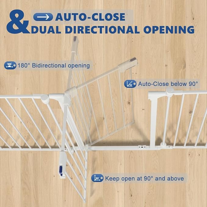 AGESISI Freestanding Dog Gates with Door Walk Through, Extra Wide Doggy Door 100" W x 29" H Pet Gate Safty 4 Panels Dog Fence for Stairs, Doorways, White