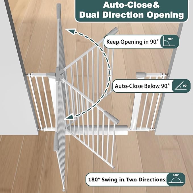 51.18" Tall Extra Tall Pet Gate Dog Door, Auto Close Safety Gates for Kitchen Living Room Doorways Hallway,Indoor Pet Gates for Dogs or Cats(Black) (White, 48.5-56.3")