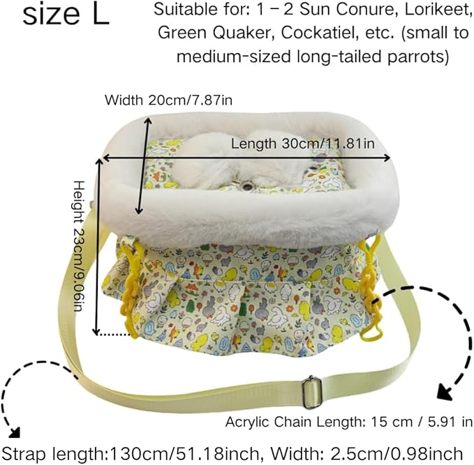 2 in 1 Warm Bird Carrier Bag, Bird Hammock Bed for Cage, Winter Travel Bag, Portable Parrot Outing Bag for Lovebird, Budgie, Conure, Quaker, Small Medium Birds (Yellow,Large)