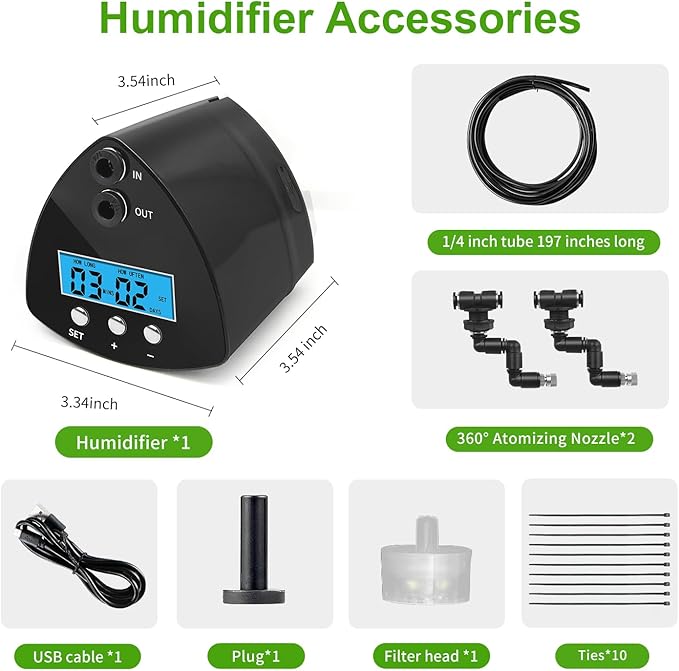Reptile Mister System, Reptile Humidifier with LCD Screen, Mister for Reptile Tank with 2 Nozzles, Spray Kit for Rainforest Plants Amphibian