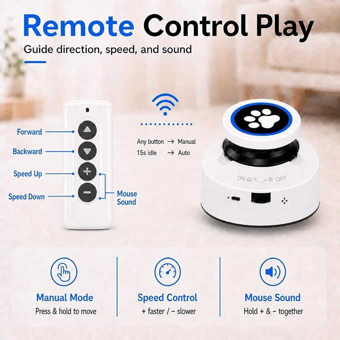 Automatic Cat Toy for Indoor Cats with Remote Control, Interactive Cat Chase Toy with Moving Feather Lure, DIY Floor Route Kit with Mouse Sound, Rechargeable Self-Play Toy - Image 3