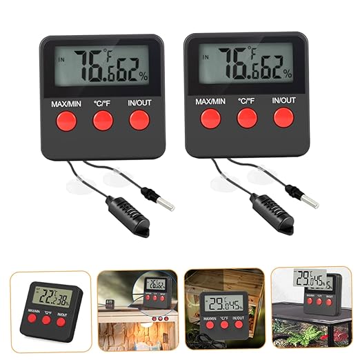 DECHOUS 2Sets Digital Humidity Temperature for Reptile Tanks Hygrometer for Indoor Use for Egg Hatching Monitoring Reptile Environments