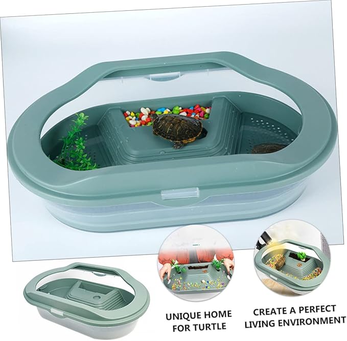 Turtle Tank Terrarium with Basking Platform 20-Gallon Reptile Aquarium for Turtles and Aquatic Pets Sturdy Non-Toxic Materials Easy to Clean