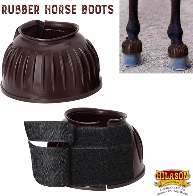 HILASON Western Horse Rubber PVC Ribbed Double Hook and Loop Bell Boots Training Protective Shock Absorbing Leg