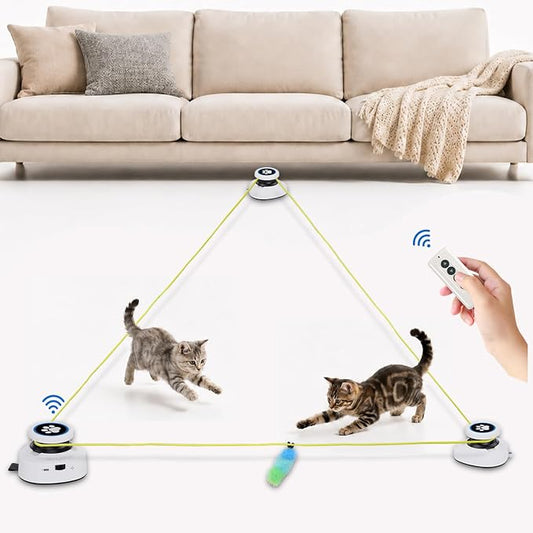 Automatic Cat Toy for Indoor Cats with Remote Control, Interactive Cat Chase Toy with Moving Feather Lure, DIY Floor Route Kit with Mouse Sound, Rechargeable Self-Play Toy by Clawtastic