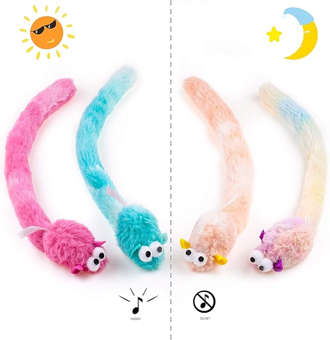 CHIWAVA 4PCS 15" Long Soft Plush Cat Toys Mice with Bell Rustle Sound Mouse - Image 3