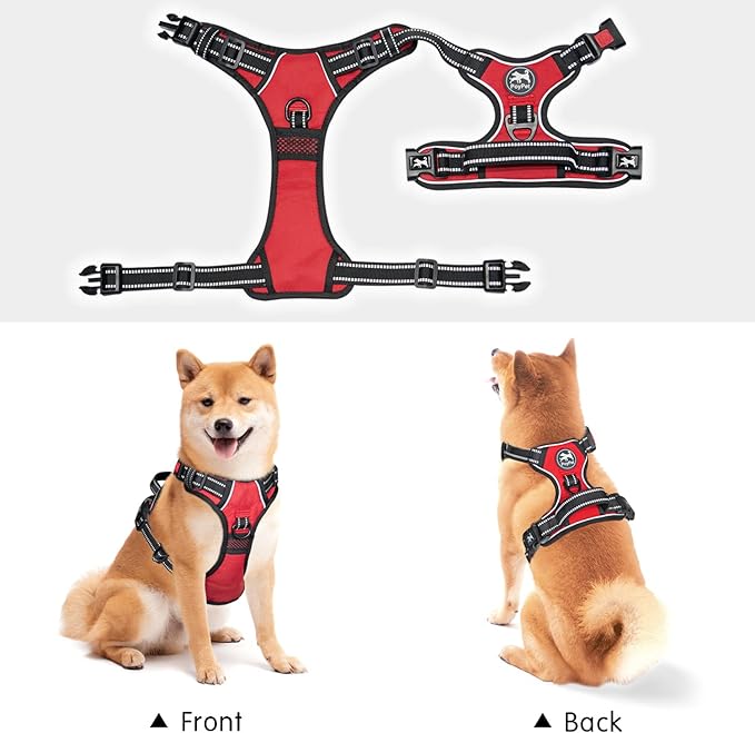 PoyPet No Pull Dog Harness, No Choke Front Clip Dog Reflective Harness, Adjustable Soft Padded Pet Vest with Easy Control Handle for Small to Large Dogs(Red,XS)