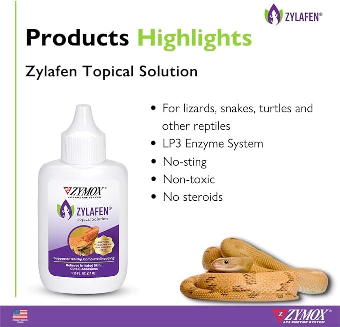 Zymox Zylafen Topical Solution for Reptiles, 1.25 oz. – Supports Healthy, Complete Shedding for Lizards, Snakes, Turtles & Frogs – Soothes Irritated Skin: Abrasions, Wounds, & Abnormal Shedding