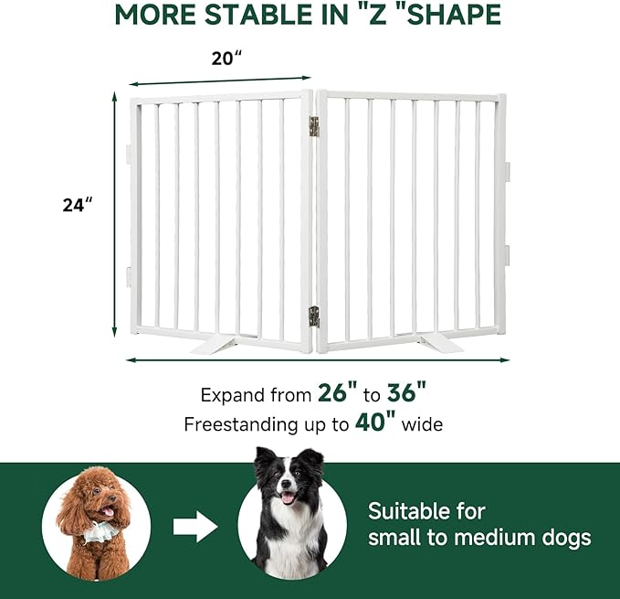 Snagle Paw Full Metal Freestanding Dog Gate,Indoor Dog Gate with Floor Protect Support Feet, 40x24 Inches Foldable Dogs Barrier for Stairs, Hallways and Doorways (24'' H 2 Panel, White