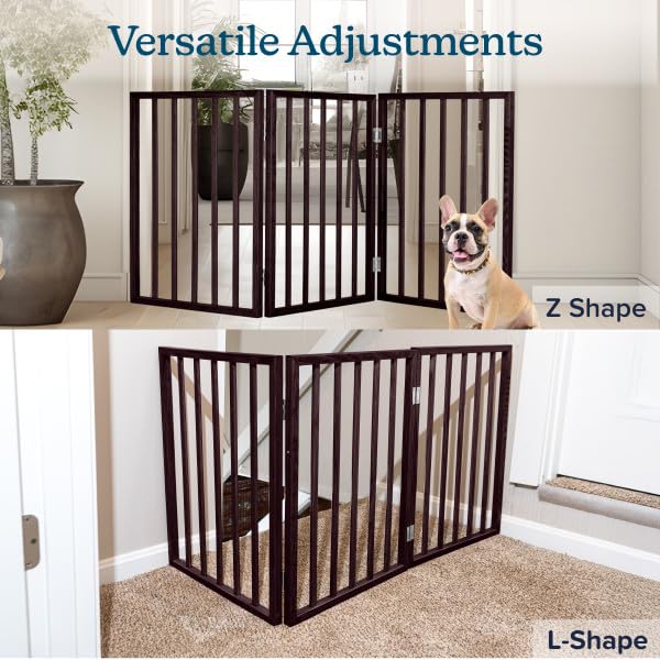 Petmaker Foldable, Free-Standing Wooden Pet Gate- Light Weight, Indoor Barrier for Small Dogs/Cats, Dark Brown, Step Over Doorway Fence, Rich Espresso, 54" X 24" (80-62875)
