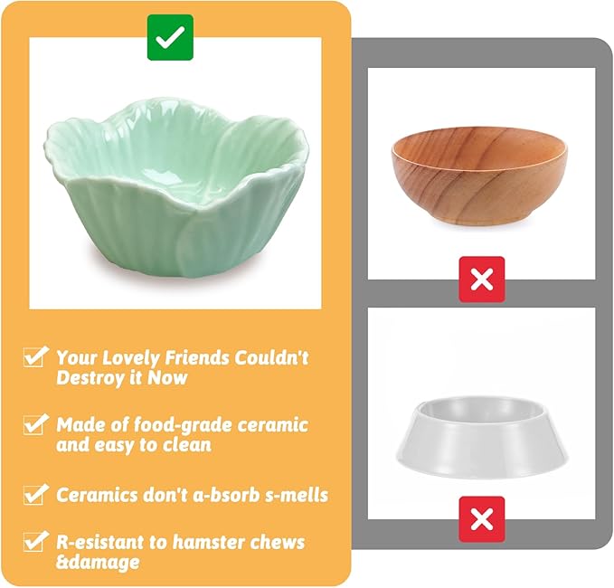 Tfwadmx 2 Pcs Ceramic Pet Hamster Bowl, Dwarf Hamster Food Bowl Feeder, Small Animal Food Dish for Guinea Pigs, Hedgehogs, Mice, Pygmy Hamsters, Robertsky'S Cheeky Mice (Cyan)
