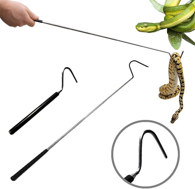 ayamaya Collapsible Snake Hook Extend to 39.3 inch, Telescoping Pocket Stainless Steel Snake Shaft Retractable Reptile Hook Soft Grip Field Hook for Catching Handling Grabber Separate Small Pet Snake