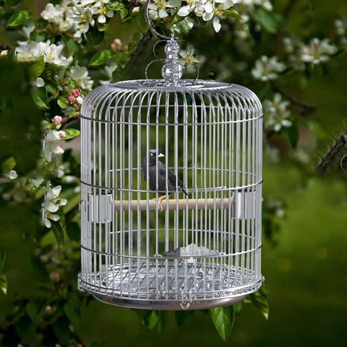 Stainless Steel Round Bird Cage Hanging Birdcages for Travel Bird Carriers Suitable for Small and Medium Birds Parrot Birdcage，38cm/14.9in