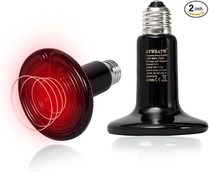 0.25 inch(75mm) Ceramic Heat Emitter Bulb 2 Pack for Reptiles ?€? No Light Infrared Heat Lamp for Lizards, Snakes, Bearded Dragons ?€? Safe Nighttime Heating for Terrariums & Outdoor Pet Brooders