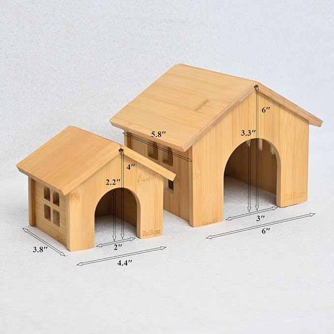 Bamboo Wooden Hamster Hideout House No Assembly Hamster Cage Accessories Hamster Shelter Hut Nest Toy Habitat Decor for Dwarf Syrian Hamsters Small Animal Cage Decor Multi Size Variants Medium
