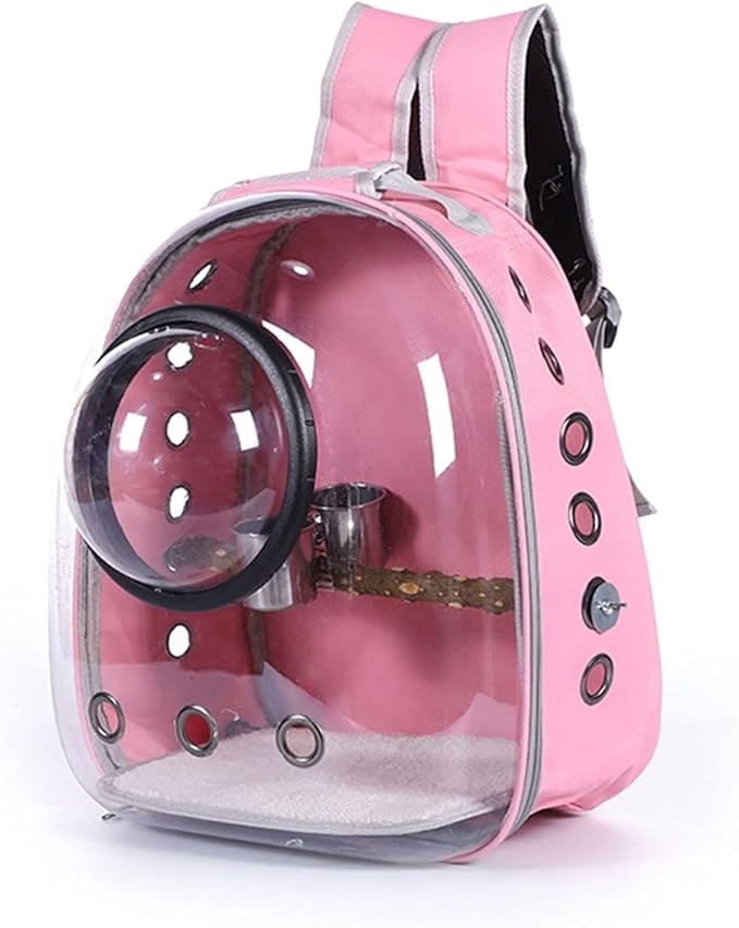 Bird Cage Lightweight Bird Carrier Backpack Travel Cage Birds Breathable Transparent Space Capsule Birdcage,Pink