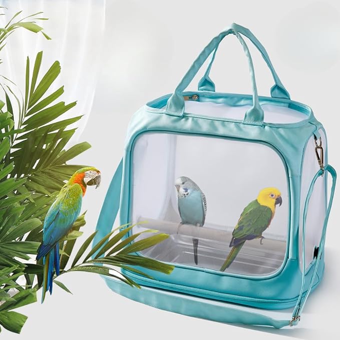 Transparent Bird Parrot Transport Cage Foldable Large Capacity Pet Carrier Bag Adjustable Shoulder Strap with Tray (Green)