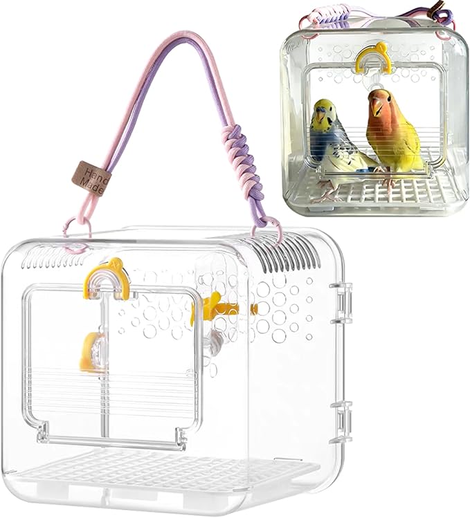 Portable Travel Bird Cage - Transparent Parrot Cage Equipped with a Water Bottle, Suitable for Veterinary Checkups, Short Trips, Canaries, Cockatiels, and Small Bird Species