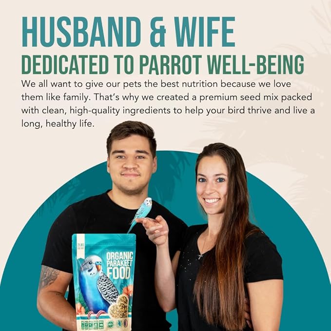 Organic Parakeet Food - No Fillers, Fatty Seeds, or Dyes - Budgies, Lovebirds & Parrotlets - Premium Human Grade Seed Mix, Grain & Wholesome Veggies – Made in USA (2 lbs)