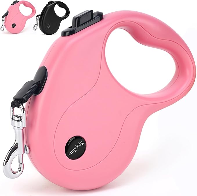 enrgticdg 16Ft Retractable Dog Leash,Light Weight Leash for Small to Medium Dogs/Cats Up to 50lbs,Stainless Steel Spring Strong Nylon Tape, Tangle Free, One-Handed Brake.(Pink)