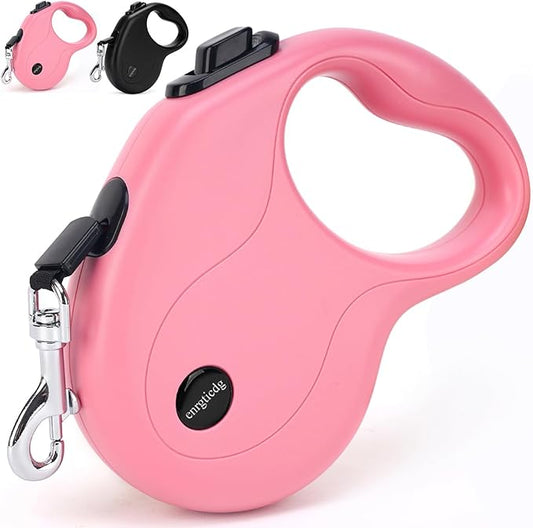 enrgticdg 16Ft Retractable Dog Leash,Light Weight Leash for Small to Medium Dogs/Cats Up to 50lbs,Stainless Steel Spring Strong Nylon Tape, Tangle Free, One-Handed Brake.(Pink)