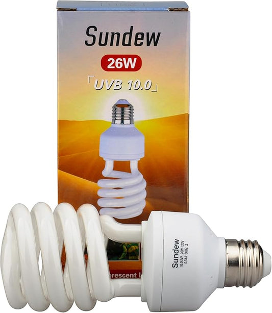 Sundew 10.0 UVB Reptile Light Bulb, Compact Fluorescent Desert Lamp for Bearded Dragons, Tortoises, Lizards, 20-40 Gallon Tank Compatible, E26 Base