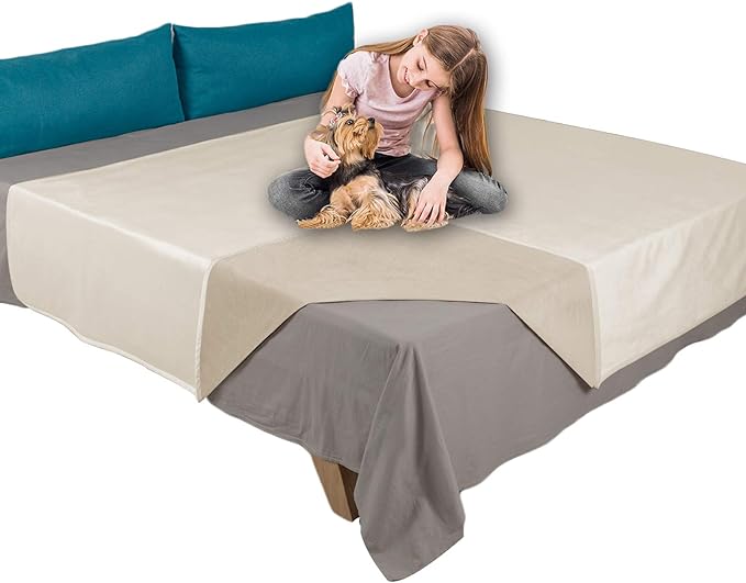 Ameritex Pet Bed Blanket Reversible 100% Waterproof Velvet Super Soft for Sofa and Bed (82x82 Inches, Cream+Beige)