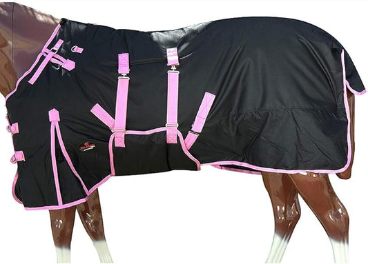 Black with Pink Trims 72 Inch HILASON 1200D Winter Waterproof Poly Horse Turnout Blanket Belly Wrap