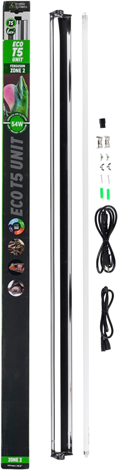 Reptile Systems Eco T5 Unit Zone 1 Reptile Lighting Kit – 24in-24w - Slimline Fixture with HOT5 Lamp, Reflector & Flicker-Free Ballast – Ideal for Terrariums, Chameleons & Geckos