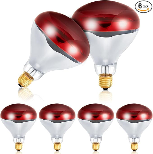 Treela 6 Pcs 110V 175W Red Infrared Bulbs Medium E26 Base, Red Heat Lamp Flood Light Bulbs Heat Light for Bathroom Chickens Brooder Pets