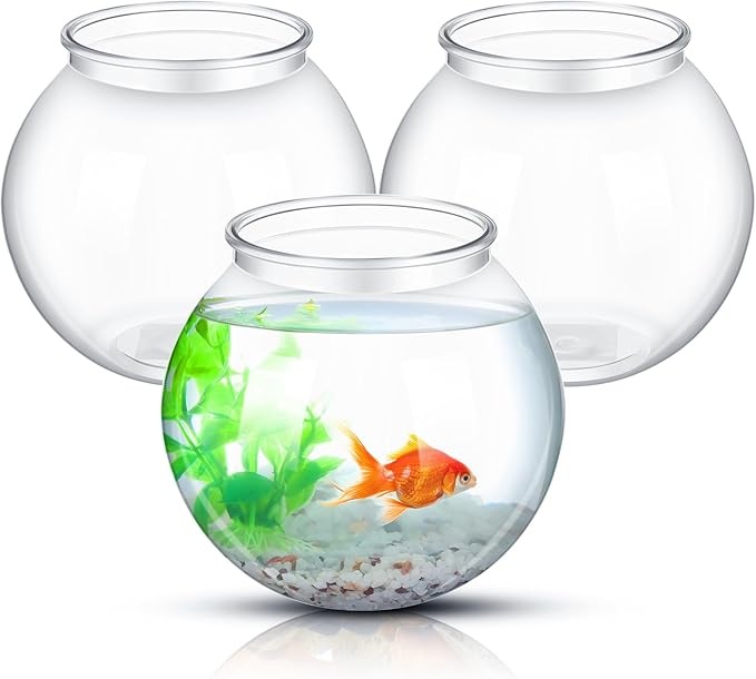 Mifoci 3 Pcs Transparent Shatterproof Fishbowl Clear Round Plastic Aquarium for Betta Fish Goldfish Candy Wedding Party Favor Desktop Decoration, 7.09 x 6.3