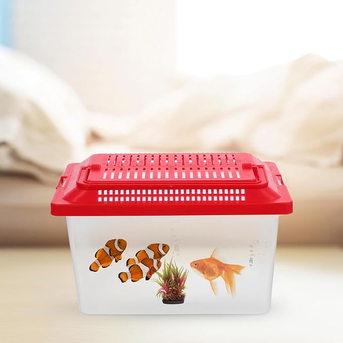 Toddmomy Portable Fish Tank 7.08X4.33X4.33 Inch Handheld Aquarium Transparent Turtle Box Compact Plastic Pet Hamster Carrier for Travel and Home Use