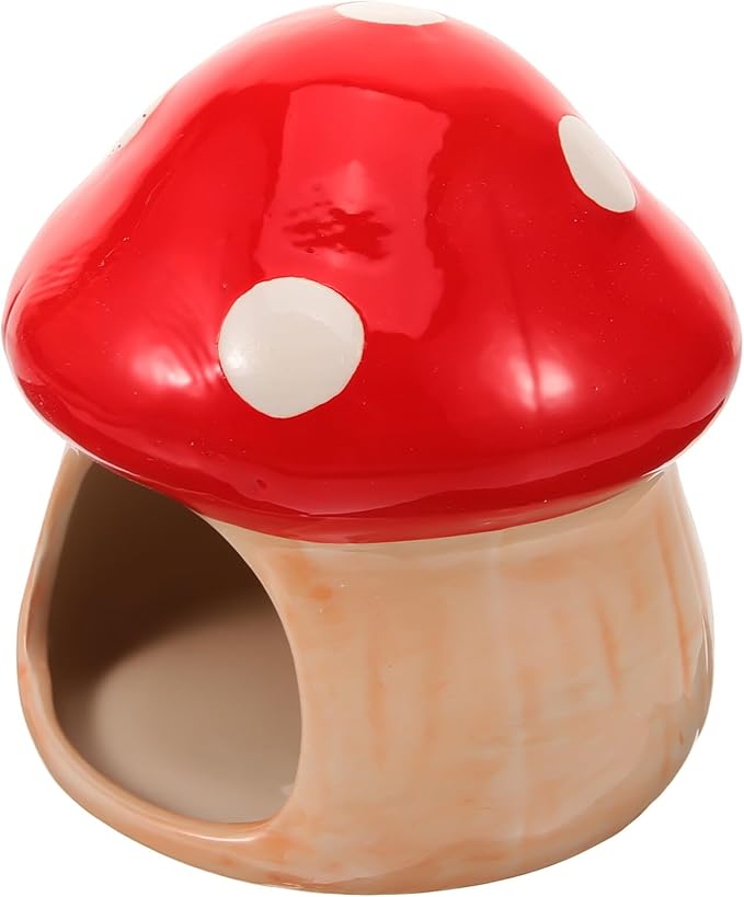 ABOOFAN Ceramic Hamster Hideout Mushroom Design Cooling Nest Small Animal Habitat Shelter for Dwarf Hamsters Gerbils and Mice