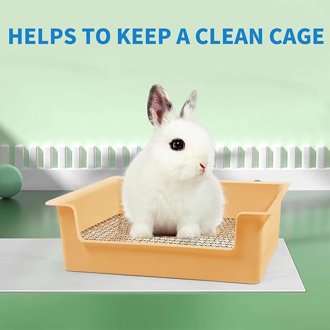 PODOO Steel Grids Rabbit Litter Box - Bunny Litter Pan Training Box, 15x11x4.7 inches, 1cm Holes Steel Mesh for Small Animals, Orange (White)