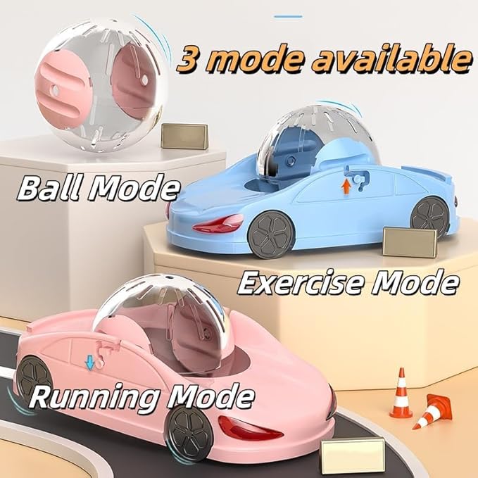 Fun Hamster Fitness Ball Sports car! Three Modes of Short Hamster Toys! Includes 4.72-inch Detachable Transparent Ball - Safe and Cute Wheels, Suitable for Happy Little Pets! (Blue)