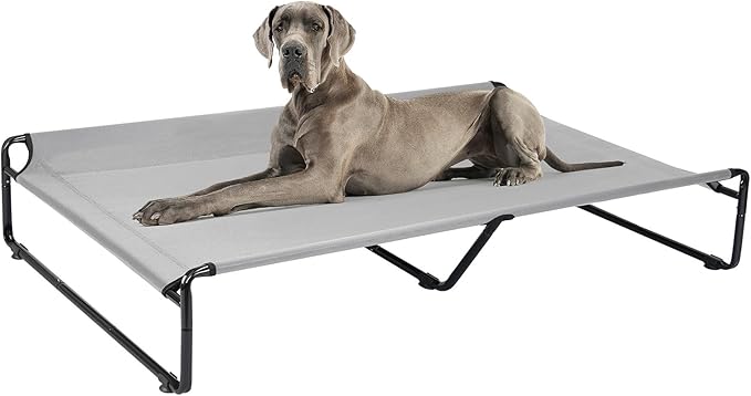 Veehoo Raised Dog Beds for XXL Dogs, Washable Dog Cot with Headrest Sides, Outdoor Elevated Dog Bed with Non-Skid Feet, Breathable Mesh, Cooling Pet Hammock for Indoor or Camping, 59", Grey