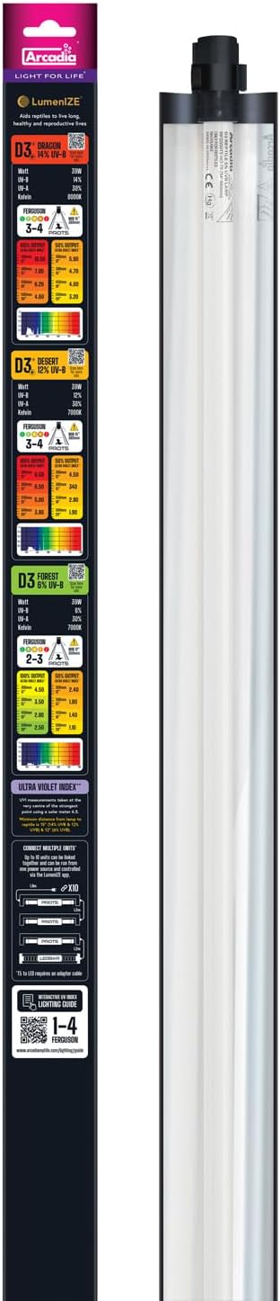 Arcadia LumenIZE ProT5 Reptile Light Fixture Kit 36" Long 39 Watts 12% UVB Desert – Smart UVB Light for Reptiles, Turtles, Snake, Bearded Dragon Lamp, Long Lasting Easy to Use Professional Lighting